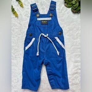 Vintage 1980s Osh Kosh B'gosh Vestbak Overalls Romper in Blue and White 3-6mo
